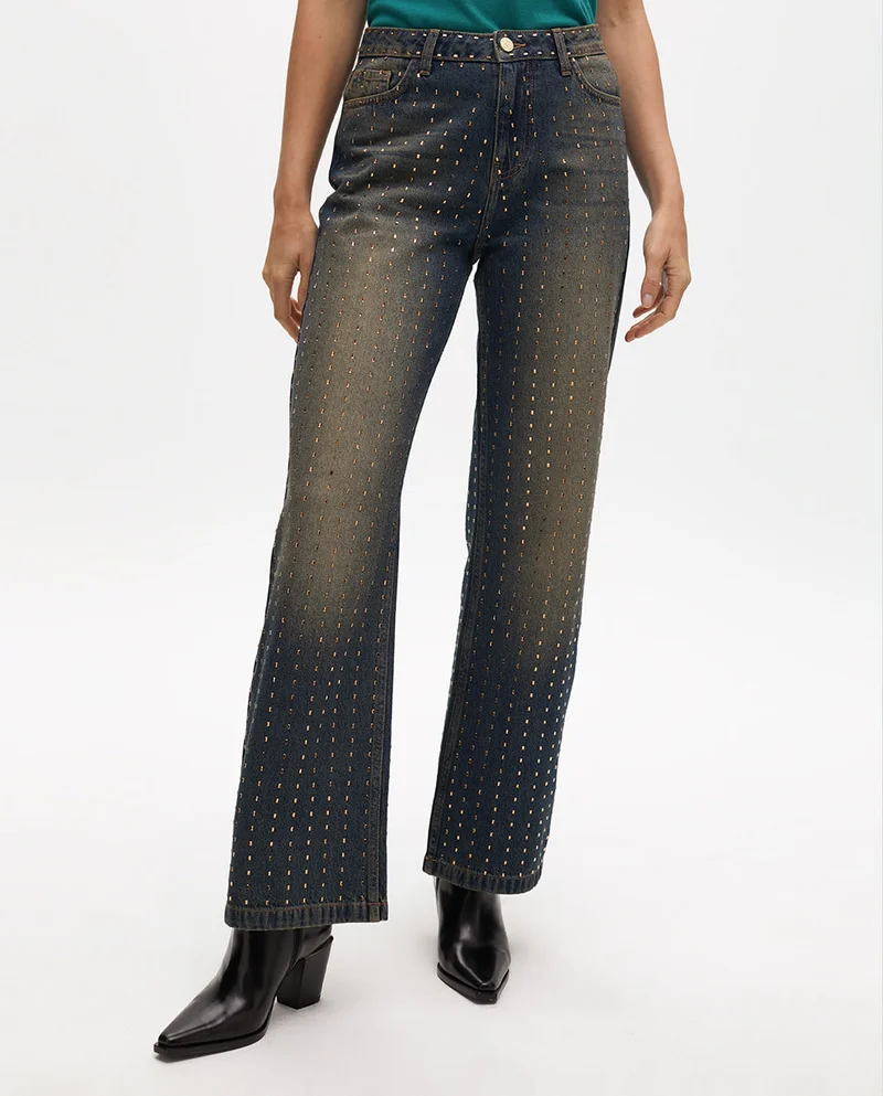 Lola Casademunt Worn Wideleg Jeans with Copper Details